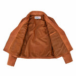 Womens Soft Leather Cross Zip Biker Jacket Lola Tan 6