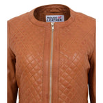 Womens Leather Collarless Jacket with Quilt Design Joan Tan 6