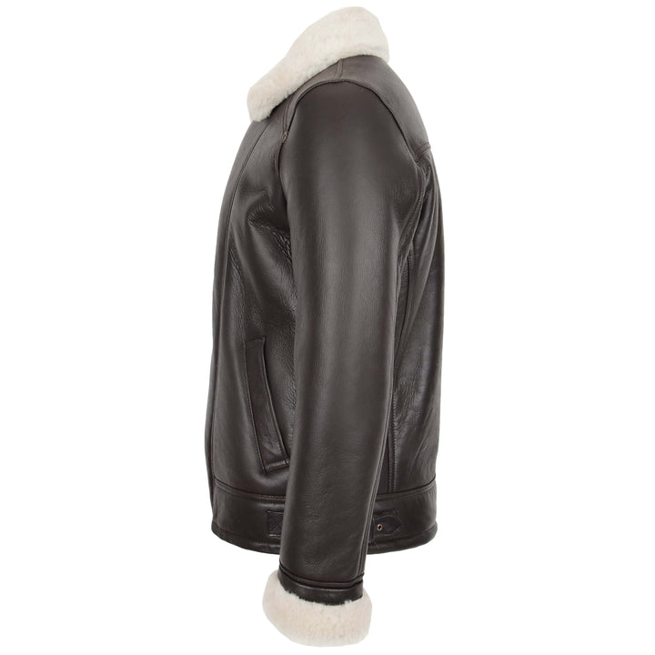 Mens Aviator Sheepskin Pilot Jacket Blen Brown White 4