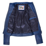 Womens Detachable Hoodie Biker Leather Jacket Lily Blue 5