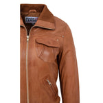 Womens Leather Classic Bomber Jacket Motto Tan 6