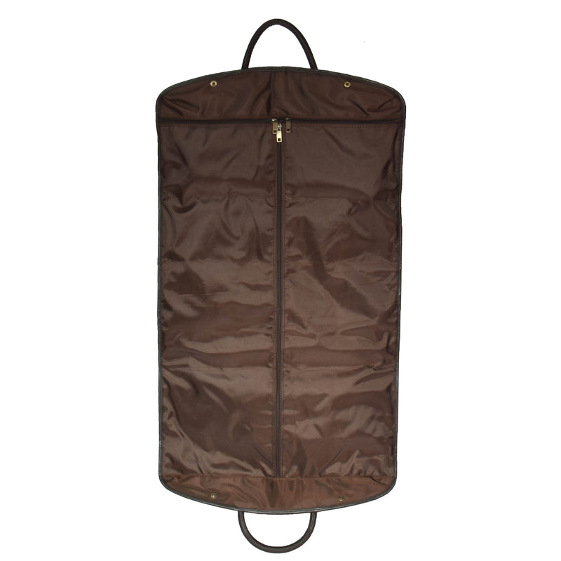 leather garment bags in brown