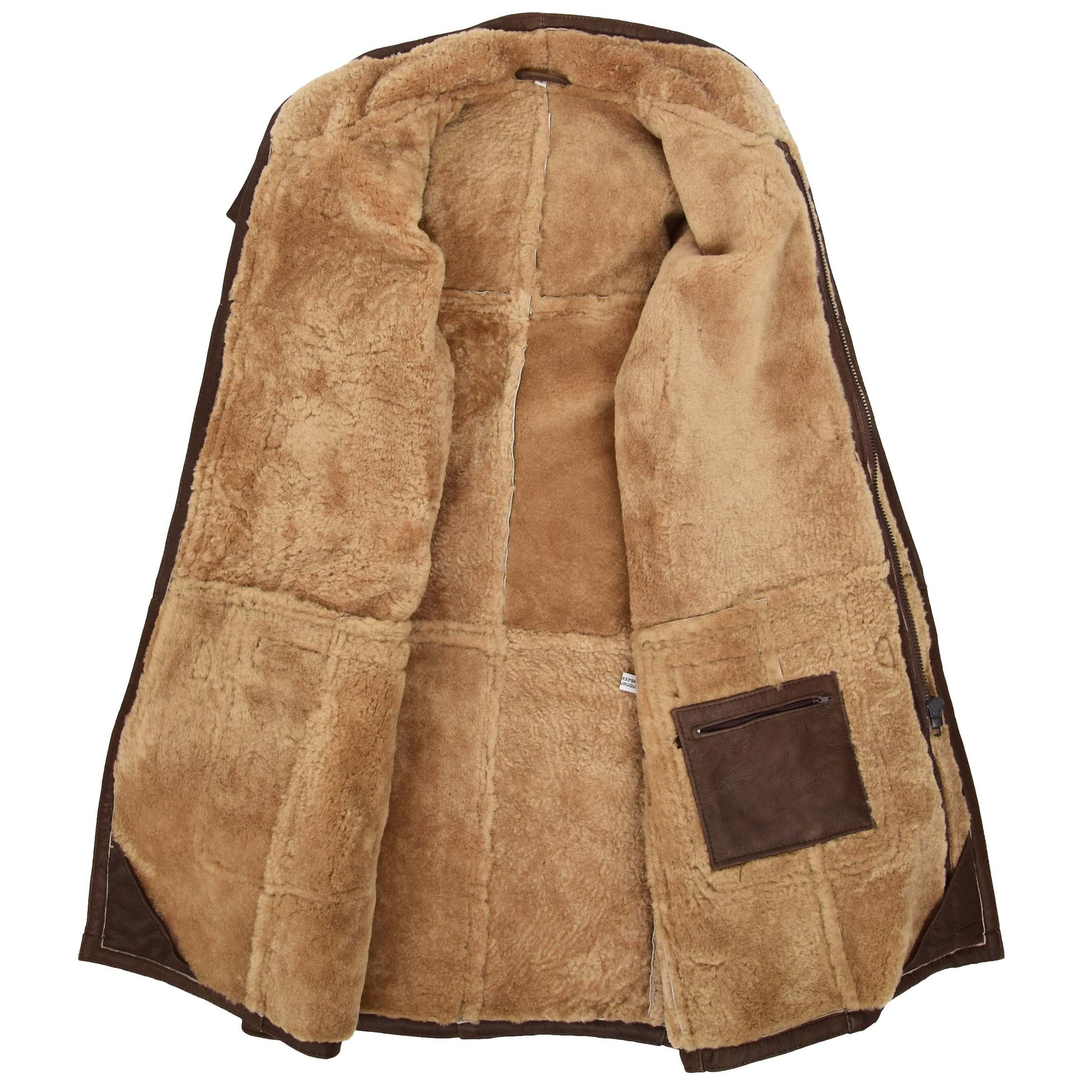 Mens Real Sheepskin Duffle Coat Bain Brown Ginger 4