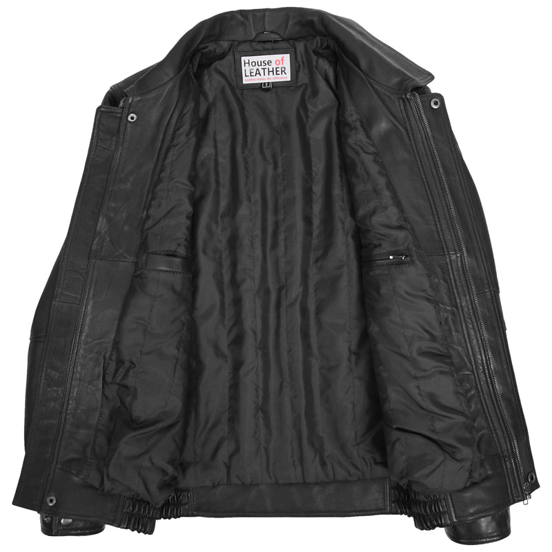 Mens Bomber Leather Jacket Classic Style Jim Black 5