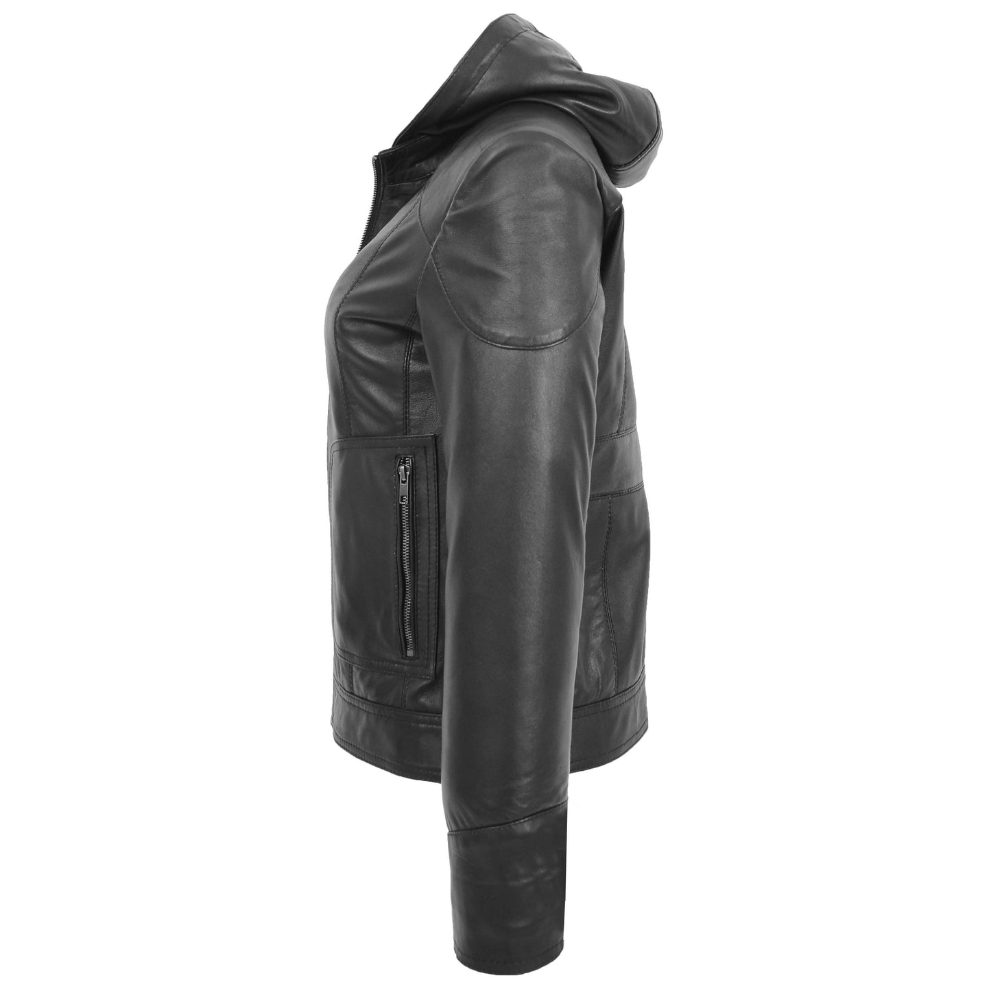 Womens Leather Detachable Hooded Coat Brooke Black 5