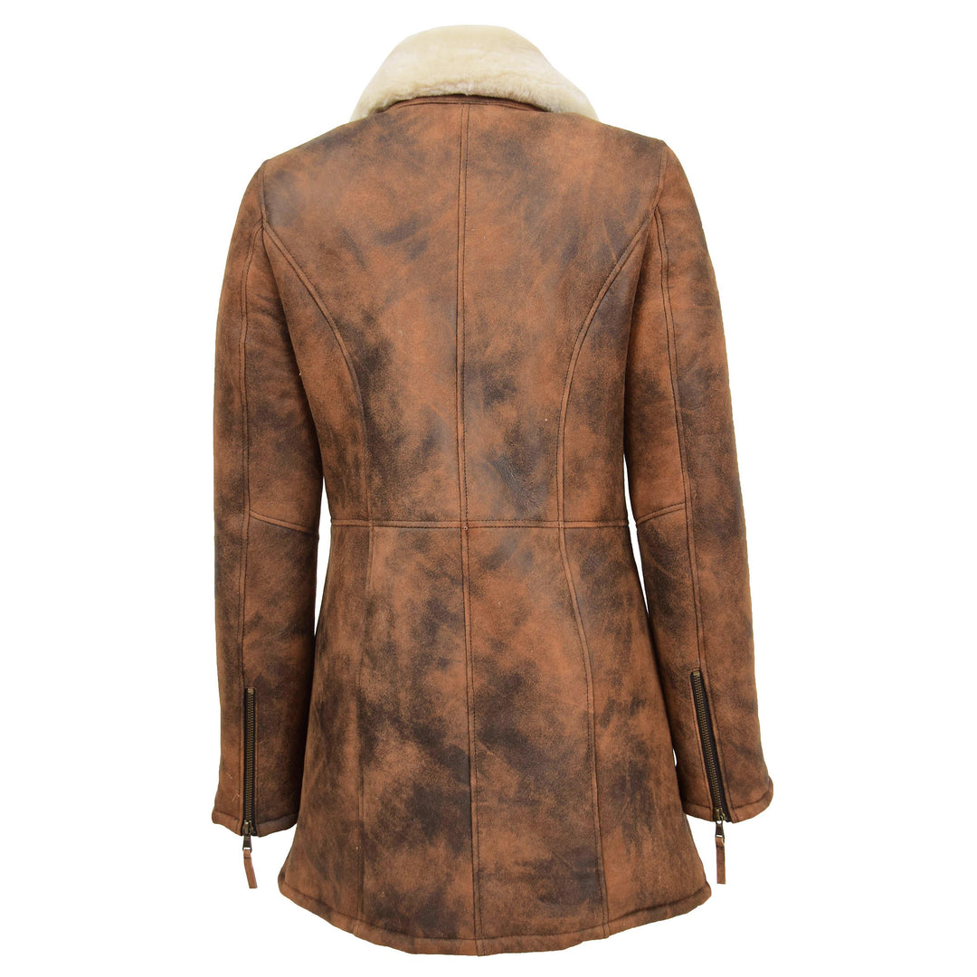 Womens Sheepskin Duffle Coat Mid Length Ellen Vintage Brown 2