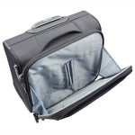 Made from durable polyester/Polyimide and complete with high quality zip pullers. It features a top carry handle, self locking telescopic handle, two front pockets and TSA approved integrated combination lock. Inside there are one packing straps and open compartments, one of the compartments is padded and suitable for a laptop. 8