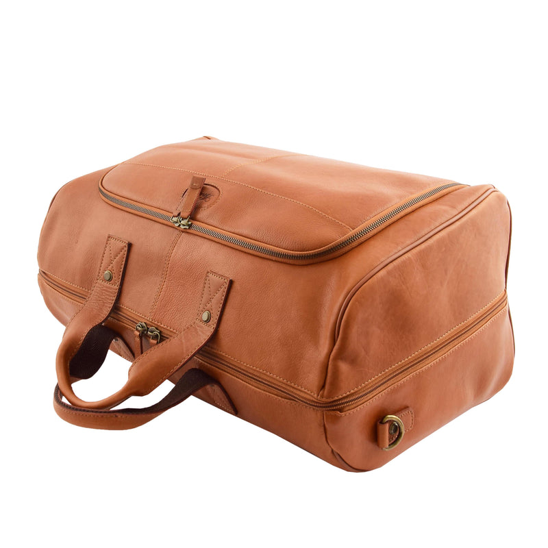 Genuine Leather Travel Holdall Overnight Bag HL015 Tan 4