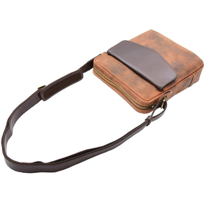 Mens Hunter Crossbody Bag Organiser Genuine Leather Multi Pockets São Paulo Tan 9