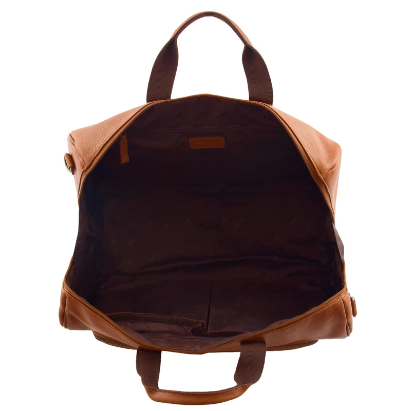 Genuine Leather Travel Holdall Overnight Bag HL015 Tan 5