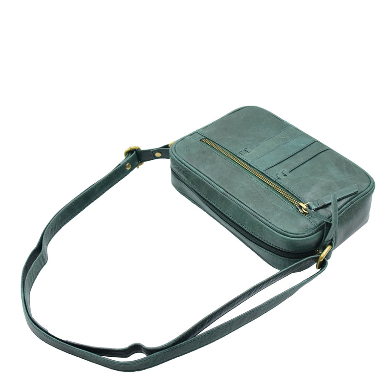 Womens Real Leather Small Cross Body Bag HOL361 Green 4