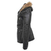 Womens Leather Coat with Detachable Hoodie Daisy Black 5