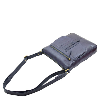 Womens Leather Cross Body Messenger Bag HOL360 Navy 4