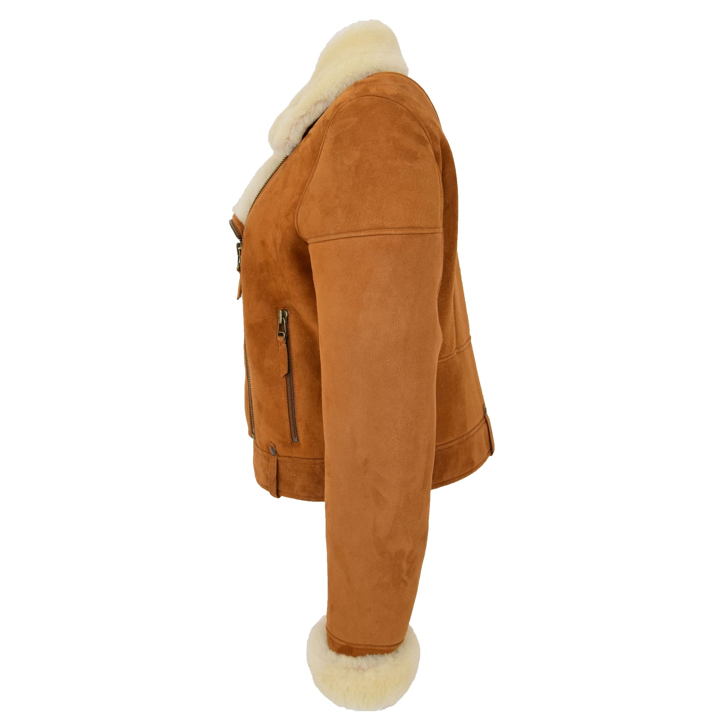 Womens Sheepskin Aviator Pilot Jacket Nora Tan White 5