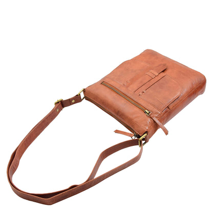 Womens Leather Cross Body Messenger Bag HOL360 Brandy 4