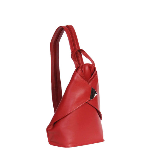 ladies red leather backpack