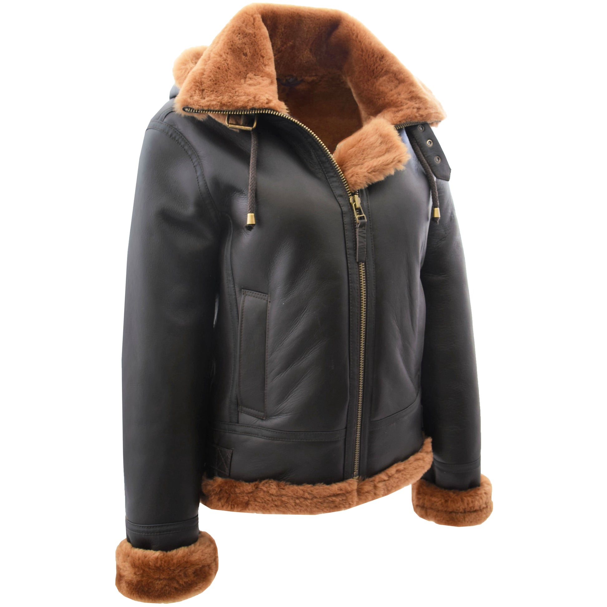 Womens Sheepskin B3 Detachable Hoodie Jacket Naomi Brown Ginger 3