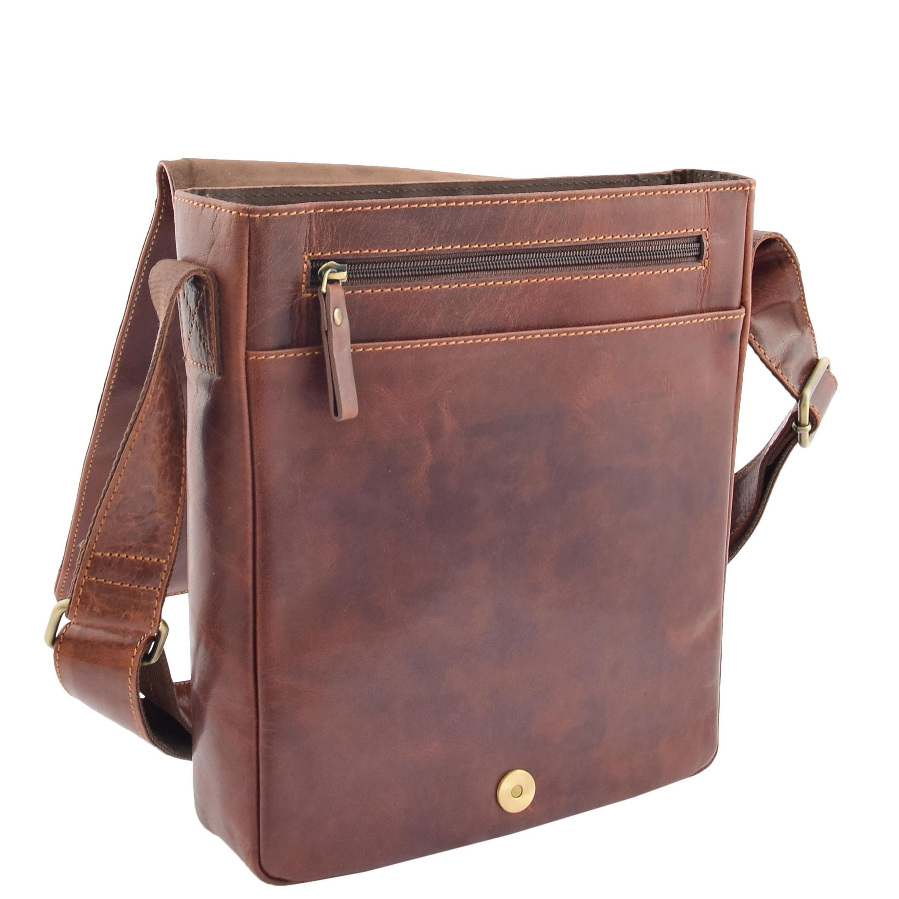 Mens Leather Cross Body Flight Messenger Bag Brown House of Leather