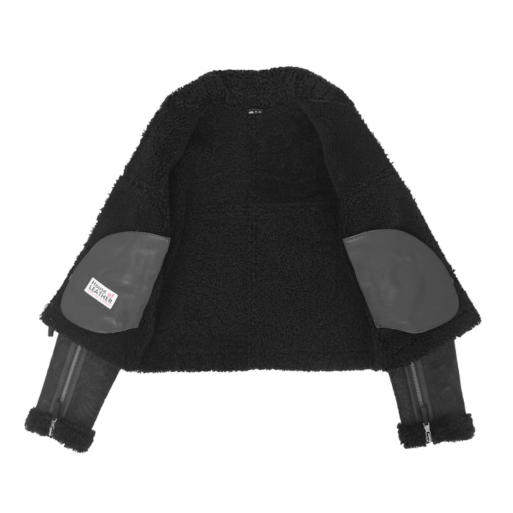 Womens Sheepskin Aviator RAF Pilot Jacket Elsie Black 6