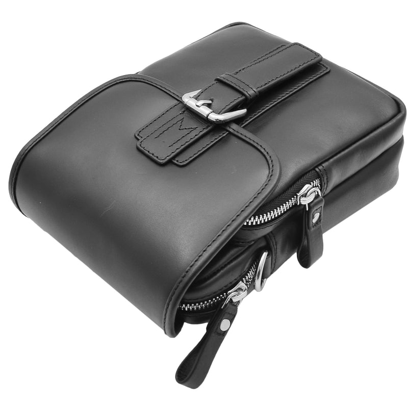 Mens Trendy Smart Crossbody Bag Genuine Leather Messenger Lucas Black 10