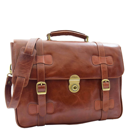 Mens Leather Briefcase Cross Body Bag Snowshill Cognac 2