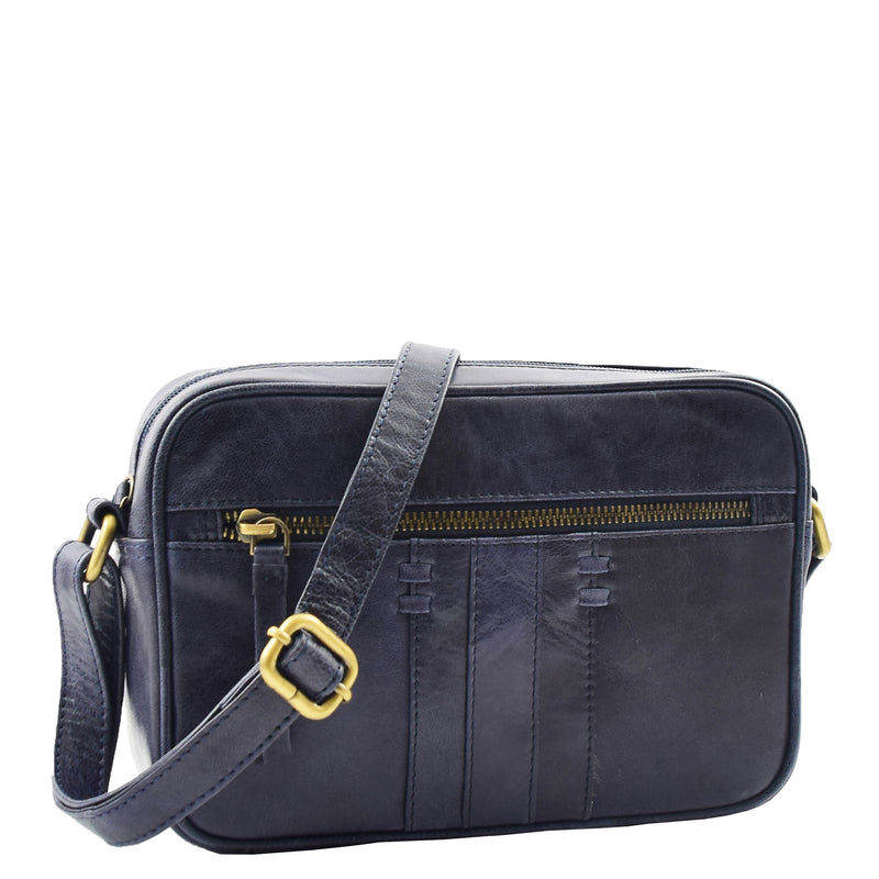 Womens Real Leather Small Cross Body Bag HOL361 Navy