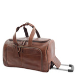 Real Leather Wheeled Holdall Duffle Bag Combrew Brown Front With Handle