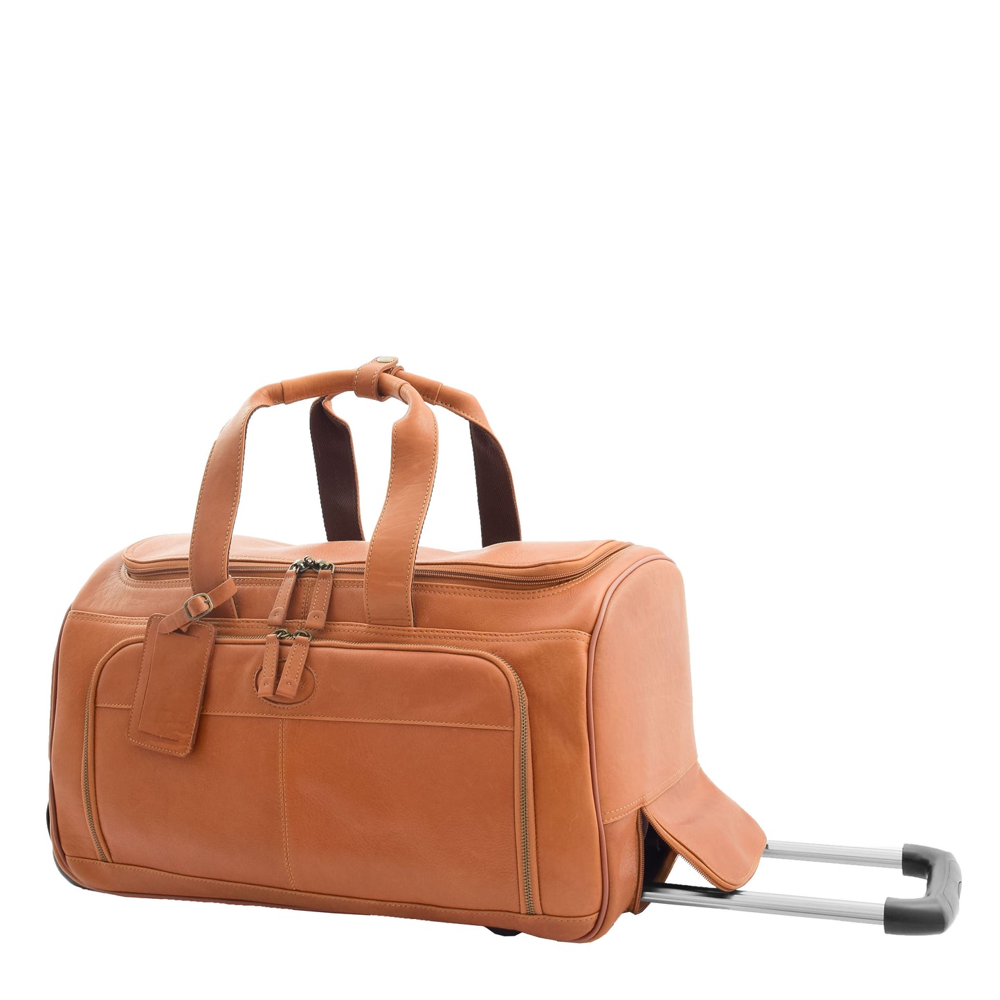 Real Leather Wheeled Holdall Duffle Bag Combrew Tan Front With Handle