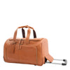 Real Leather Wheeled Holdall Duffle Bag Combrew Tan Front With Handle