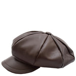 Womens Real Leather Peaked Beret Cap Ballon Brown