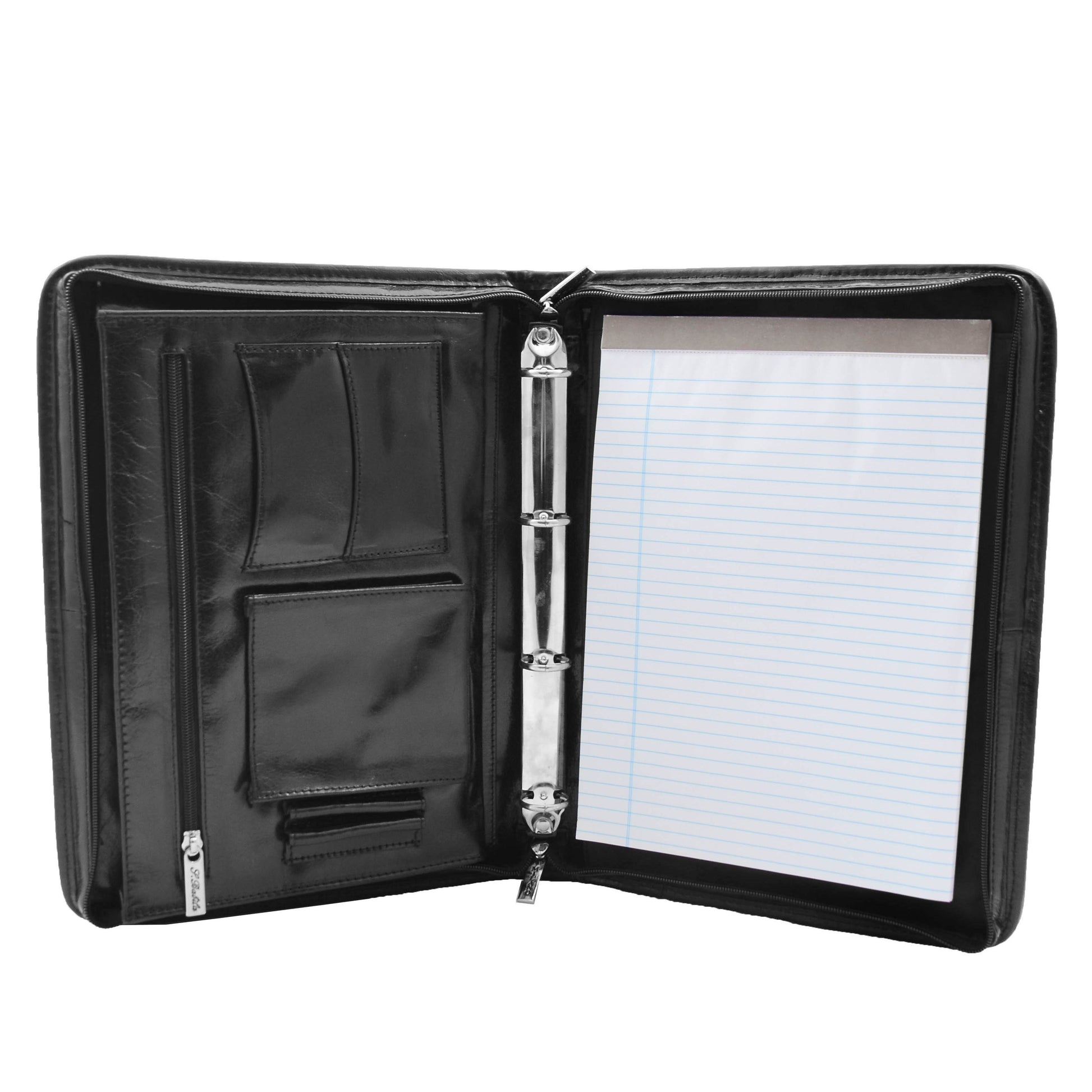 Real Leather Portfolio Ring Binder Case Muker Black 3