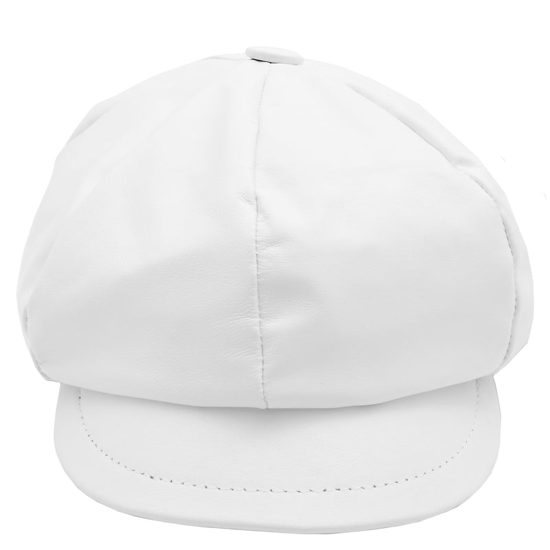 Womens Real Leather Peaked Beret Cap Ballon White 1