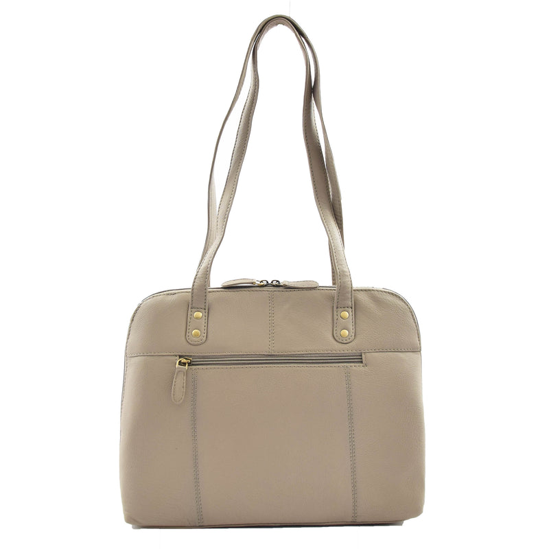 Womens Real Leather Zip Around Shoulder Bag Emilia Taupe 1
