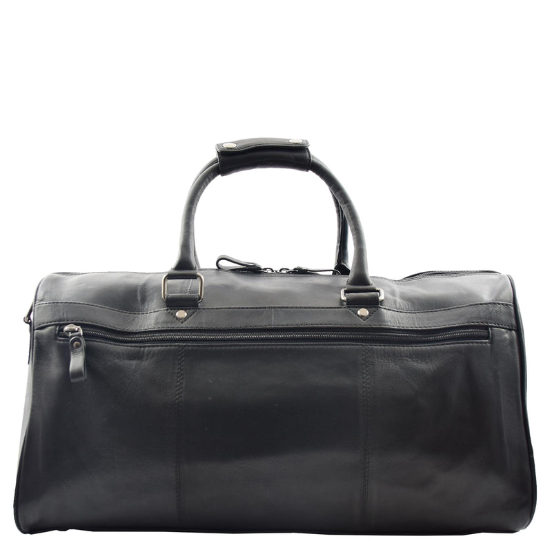 Real Leather Holdall Weekend Overnight Barrel Bag Springfield Black