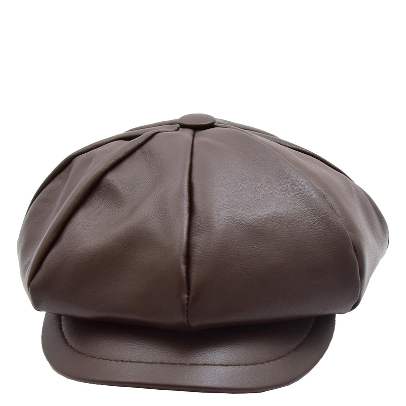 Womens Real Leather Peaked Beret Cap Ballon Brown 1