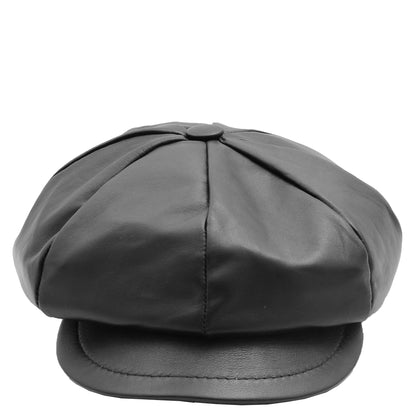 Womens Real Leather Peaked Beret Cap Ballon Black 1