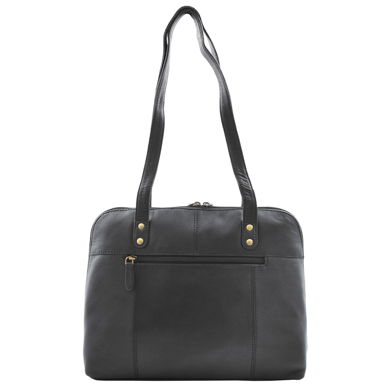 Womens Real Leather Zip Around Shoulder Bag Emilia Black 1