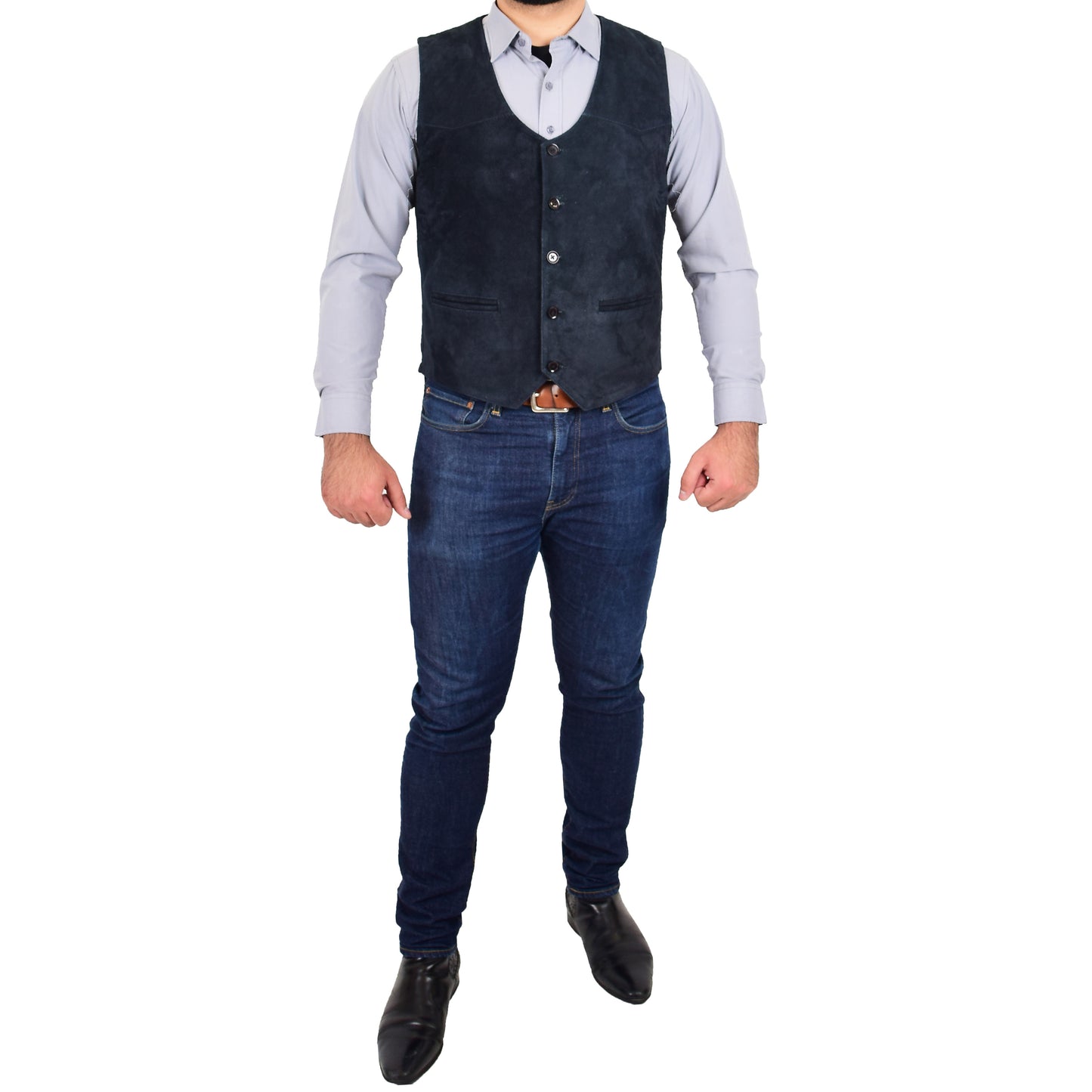 Mens Suede Button Fastening Waistcoat Don Navy 4