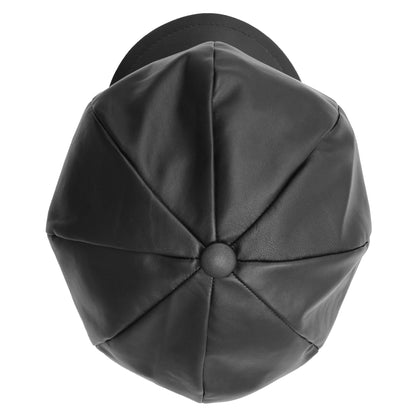 Womens Real Leather Peaked Beret Cap Ballon Black 3