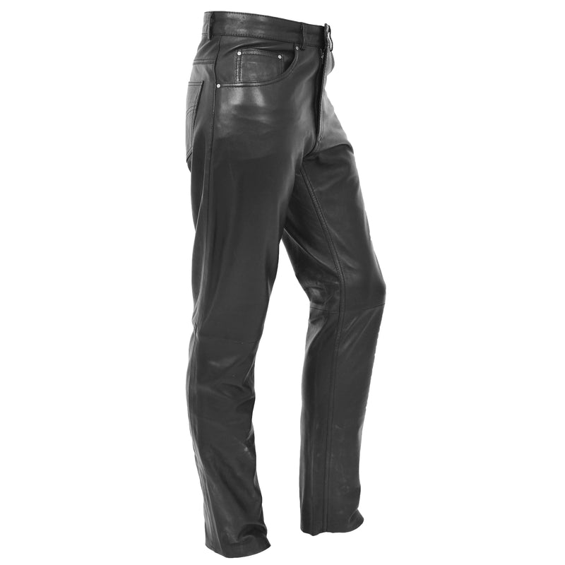 Mens Black Skinny Leather Pants with Zippered Front