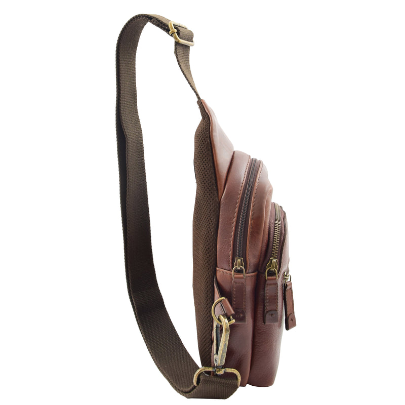 Real Leather Cross Body Chest Bag Kovrov Brown Side