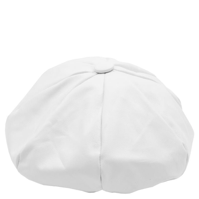 Womens Real Leather Peaked Beret Cap Ballon White 5