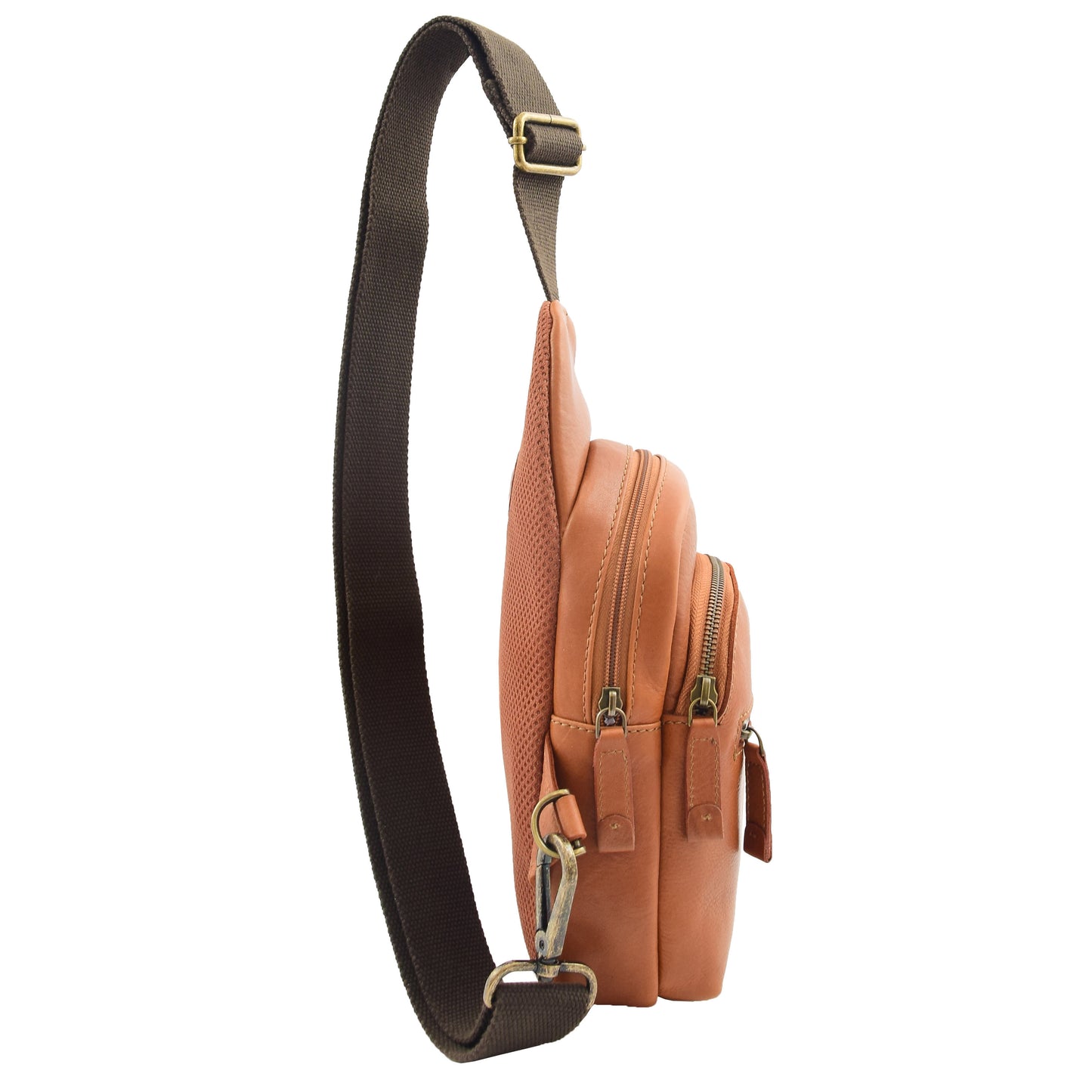 Real Leather Cross Body Chest Bag Kovrov Tan  Side