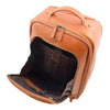 Real Leather Cabin Suitcase Wheeled Trolley Newton Tan Front Open