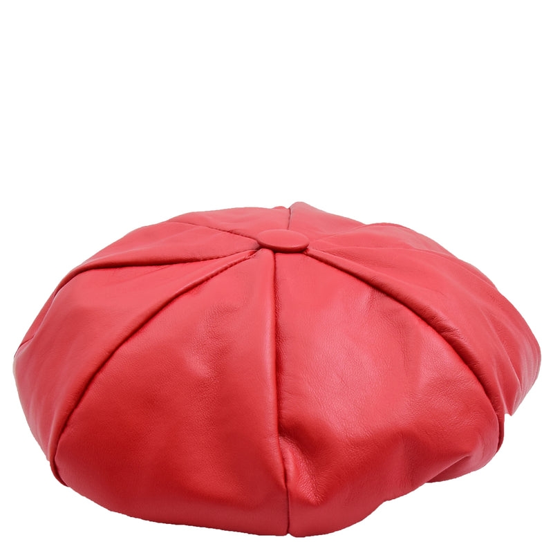Womens Real Leather Peaked Beret Cap Ballon Red 5