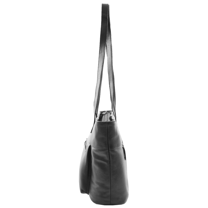 Womens Leather Classic Shopper Shoulder Bag Amelia Black 3