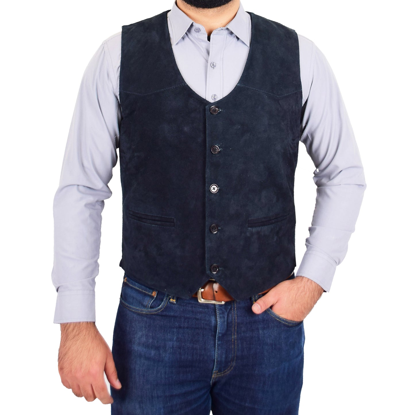 Mens Suede Button Fastening Waistcoat Don Navy 2