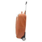Real Leather Cabin Suitcase Wheeled Trolley Newton Tan Side