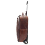 Real Leather Cabin Suitcase Wheeled Trolley Newton Brown Side