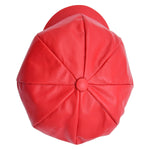 Womens Real Leather Peaked Beret Cap Ballon Red 3